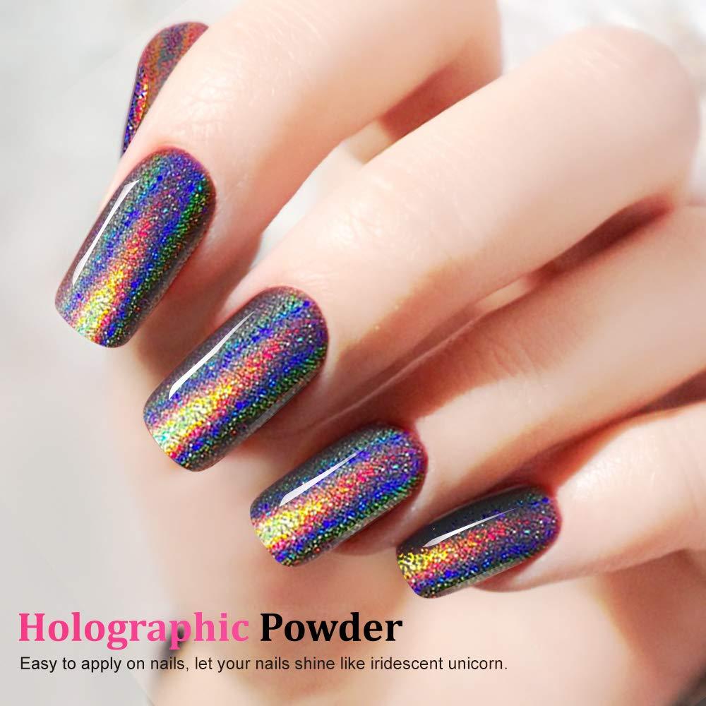 Holographic Nail Powder, Unicorn Chrome Nail Powder, Mirror Effect