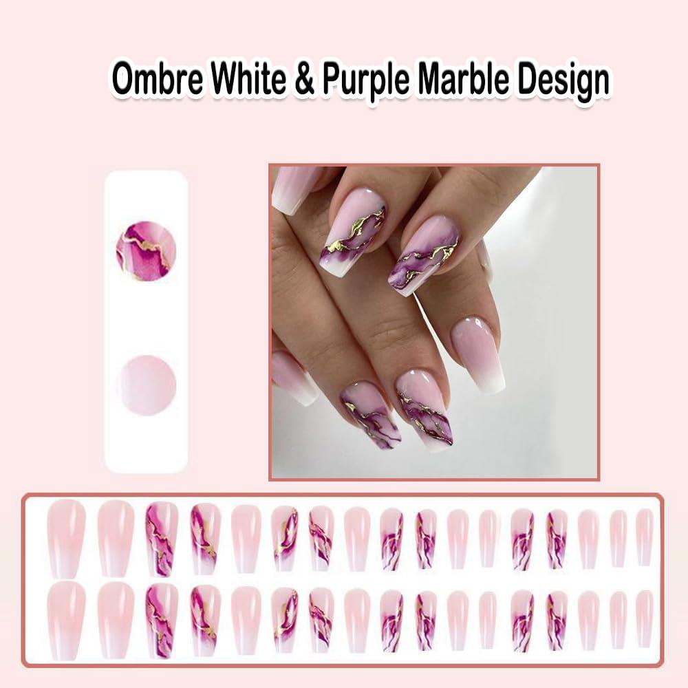 Purple Marble Nail Art That Shines