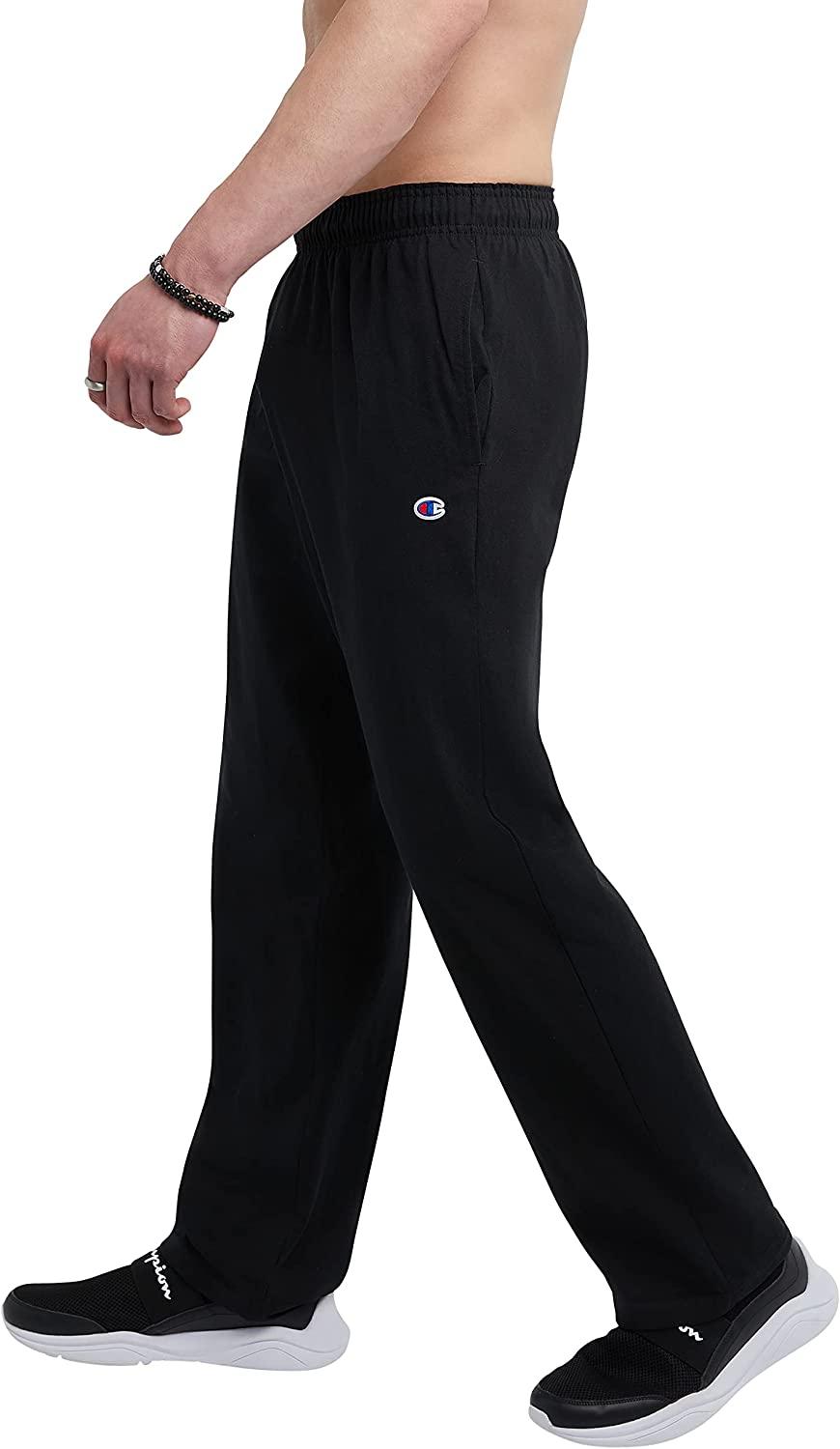 Champion Men's Everyday Cotton Open Bottom Pant in Black Size