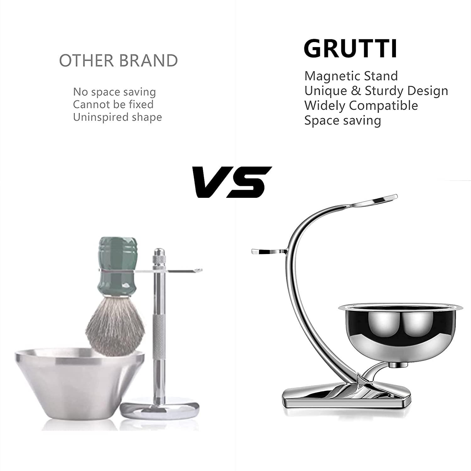 GRUTTI Deluxe Chrome Razor and Brush Stand with Bowl - Compatible with ...