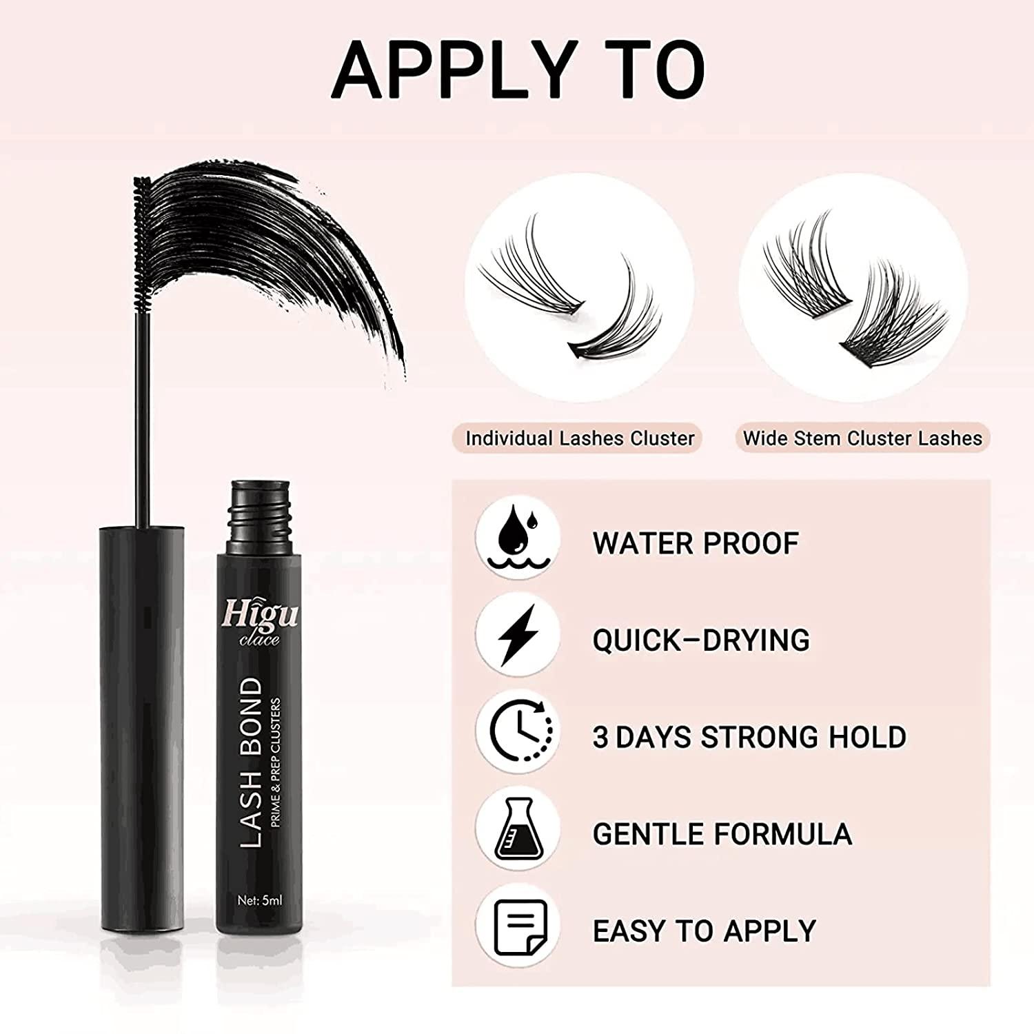 Lash Bond and Seal, Cluster Lash Glue Mascara Wand for All Day Wear DIY