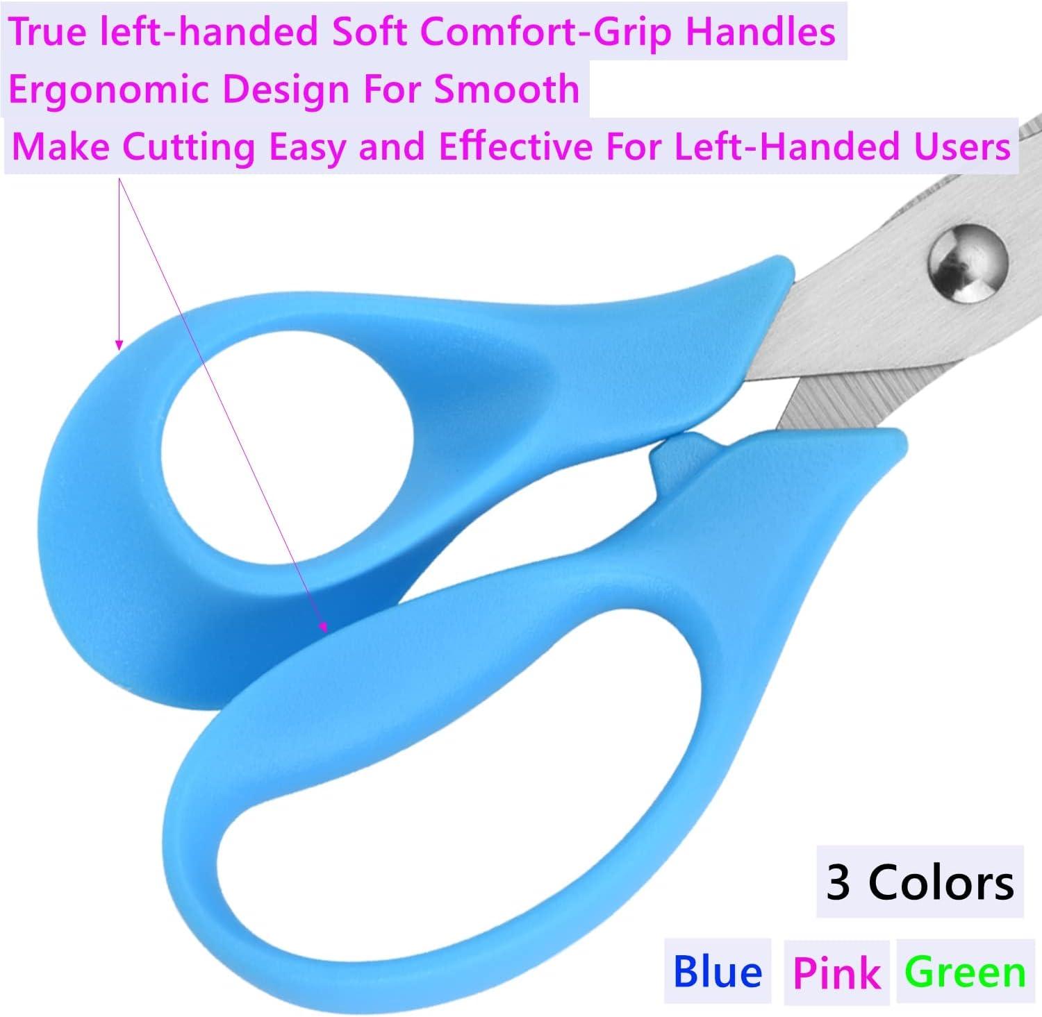 LIVINGO Left Handed Kids Scissors: Blunt Tip Safety Lefty Toddler Child  Scissors for School Craft Cutting Paper - 3 Pack 5 inches Comfort Grip  Green