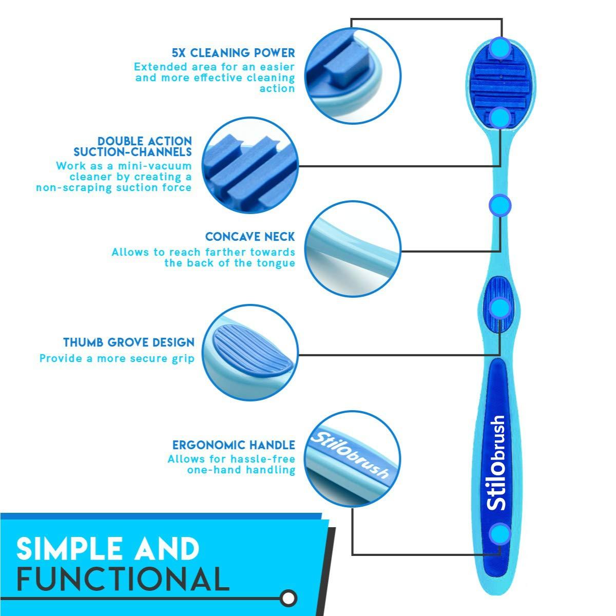 Stilobrush Tongue Squeegee Brush Fight Bad Breath, 5 Pack, Ergonomic