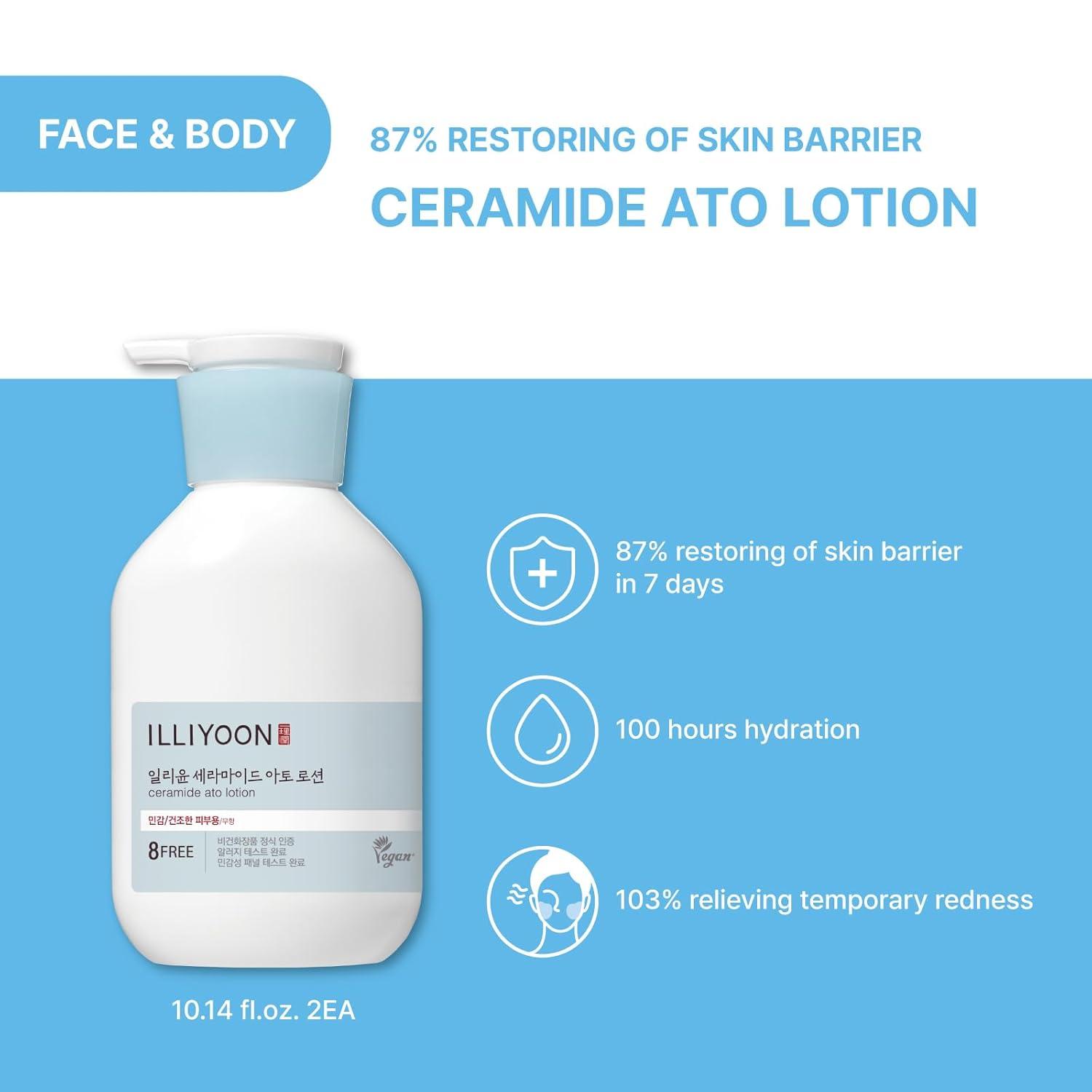 ILLIYOON Ceramide Ato Lotion Set | 2x300ml Lotions + Travel Kit