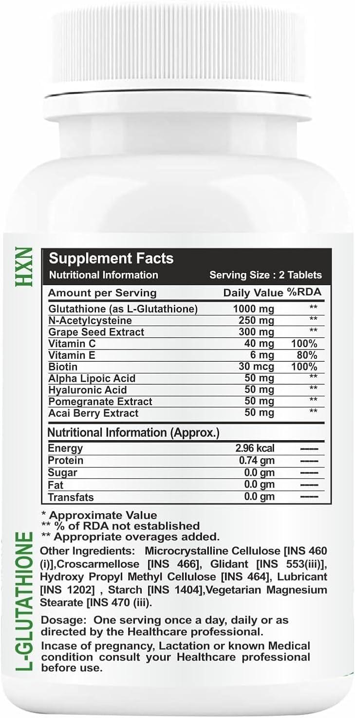 Glutathione Tablets 1000mg For Skin Whitening. L-Glutathione Vitamin C E  Hyaluronic Acid ALA Biotin Collagen Supplements For Women Healthy Face-60  Glow Tablet (No Capsule/Capsules Pack 1) | Buy Now with Express  International