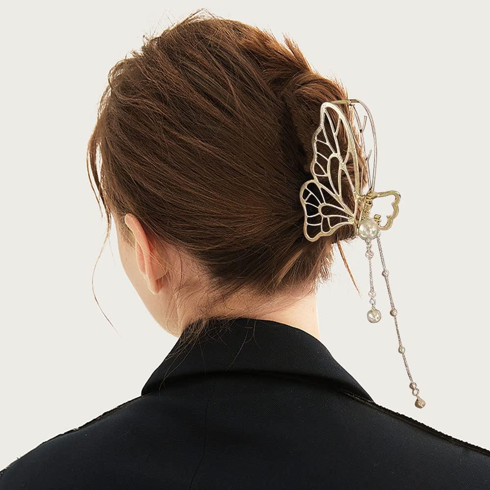 4 PACK Metal Big Gold Butterfly Hair Clips Clamp Tassel Nonslip Claw Hair  Accessories for Women Girls for Thinner Thick Styling Fashion Hair Supplies