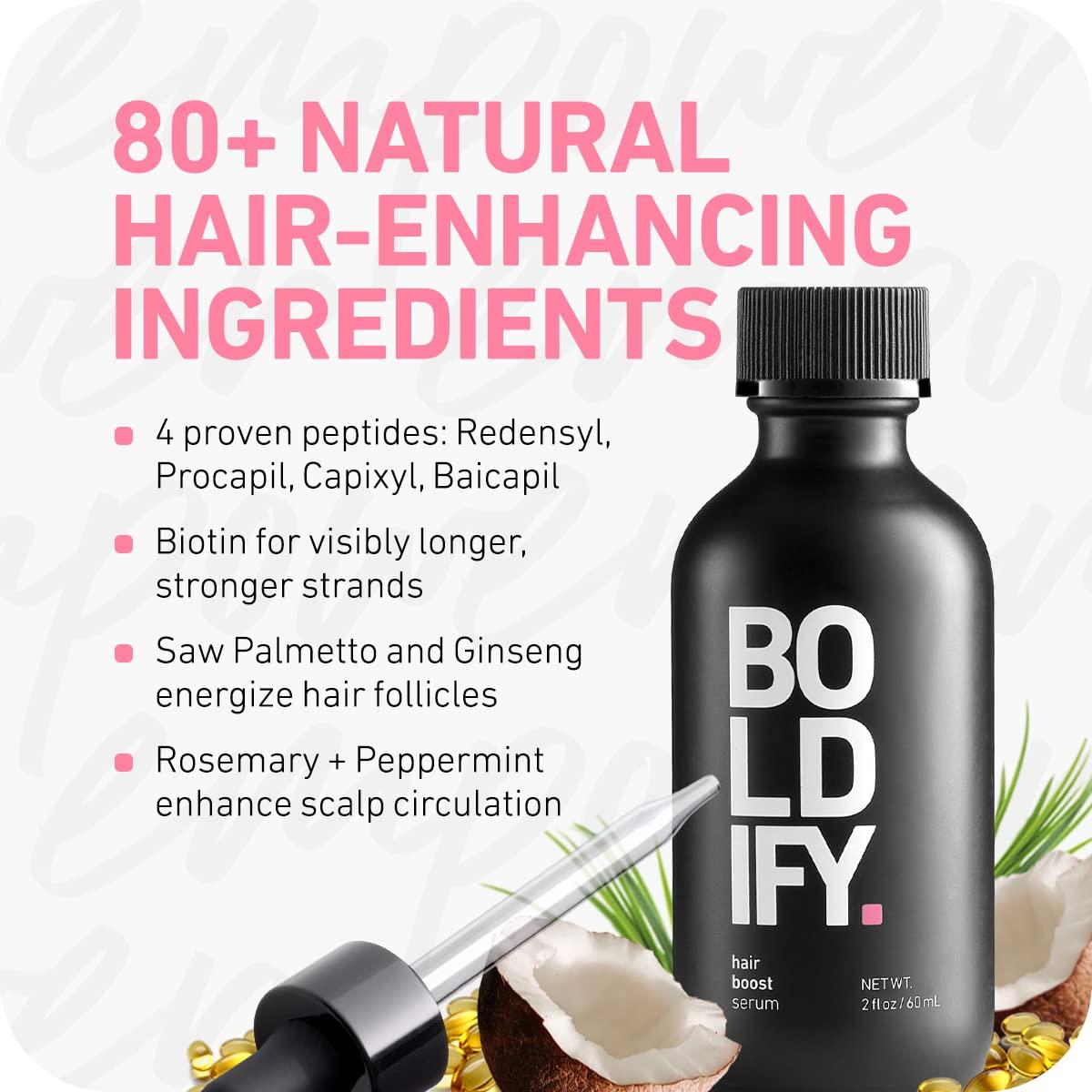 BOLDIFY Hair Growth Serum, Contains 30 Natural Hair Boosters + 4 Clinically  Proven Peptides, Hair Serum for Hair Growth, All Natural Scalp Treatment, Hair  Growth Oil for Women & Men, Lightweight Non-Greasy