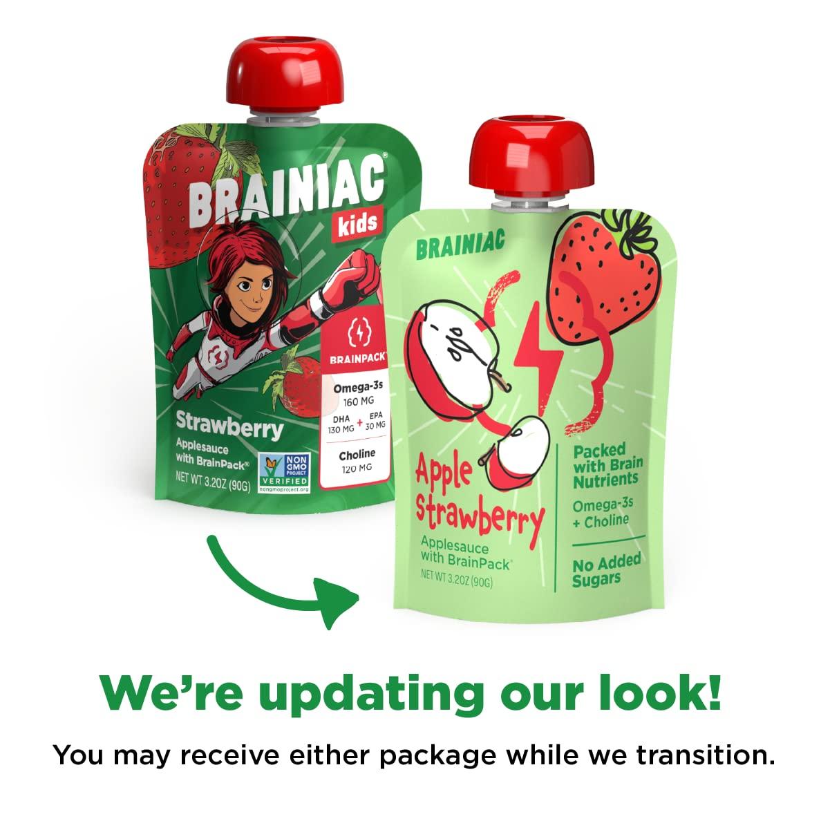 Brainiac Apple Strawberry Applesauce Pouches 20 Count, 3.2 oz Omega