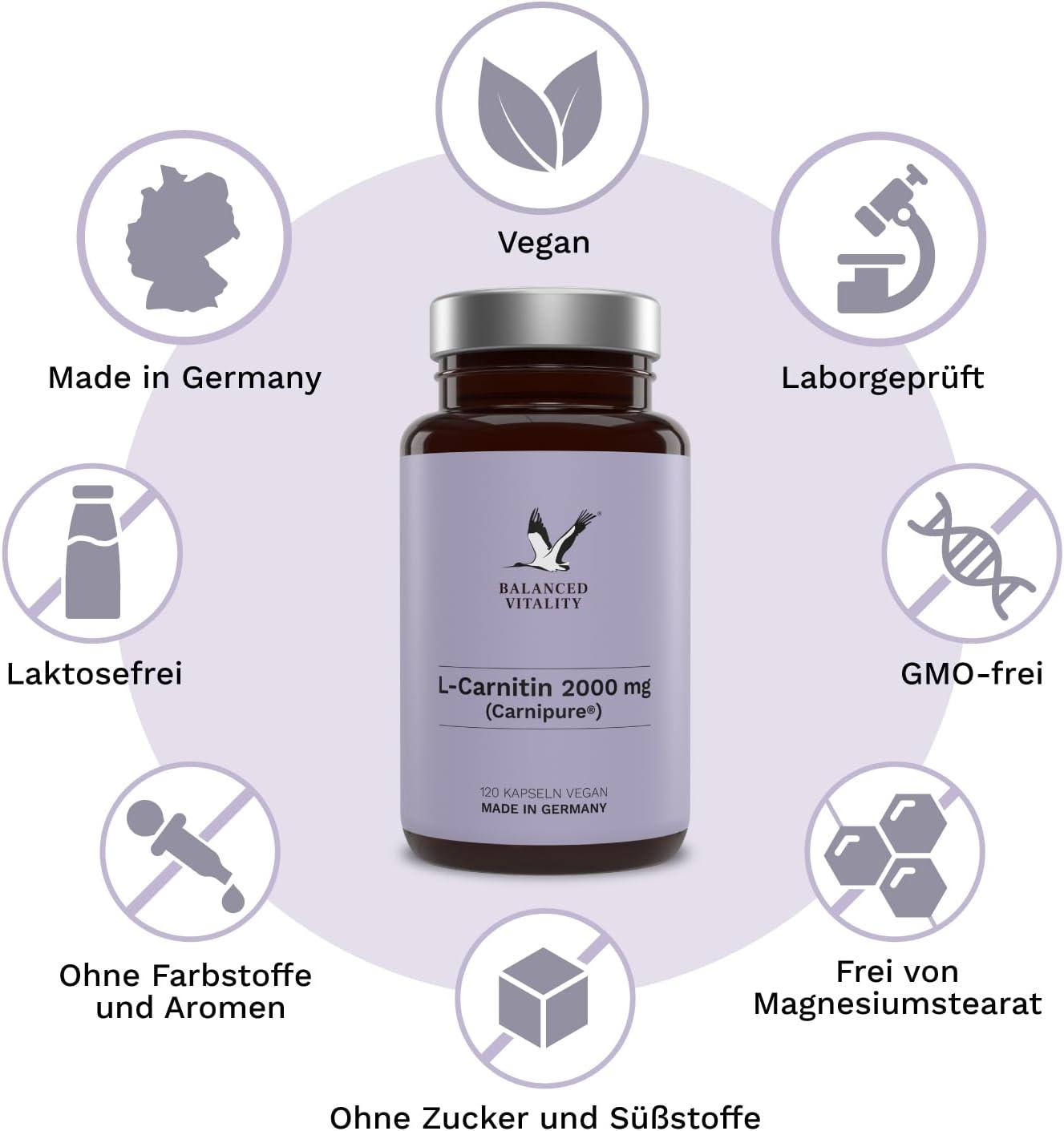 lonza l carnitine L-Carnitine 2000 mg - 120 Vegan Capsules | Raw Material Carnipure by Lonza  | High-Dosed Laboratory Tested Made in Germany - Boost Your Vitality! | Buy  Now with Express International Delivery