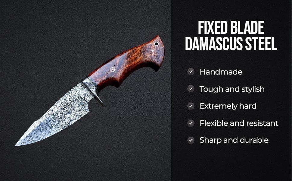 BigCat Handmade Damascus Hunting Knife Bushcraft Knife with Sheath