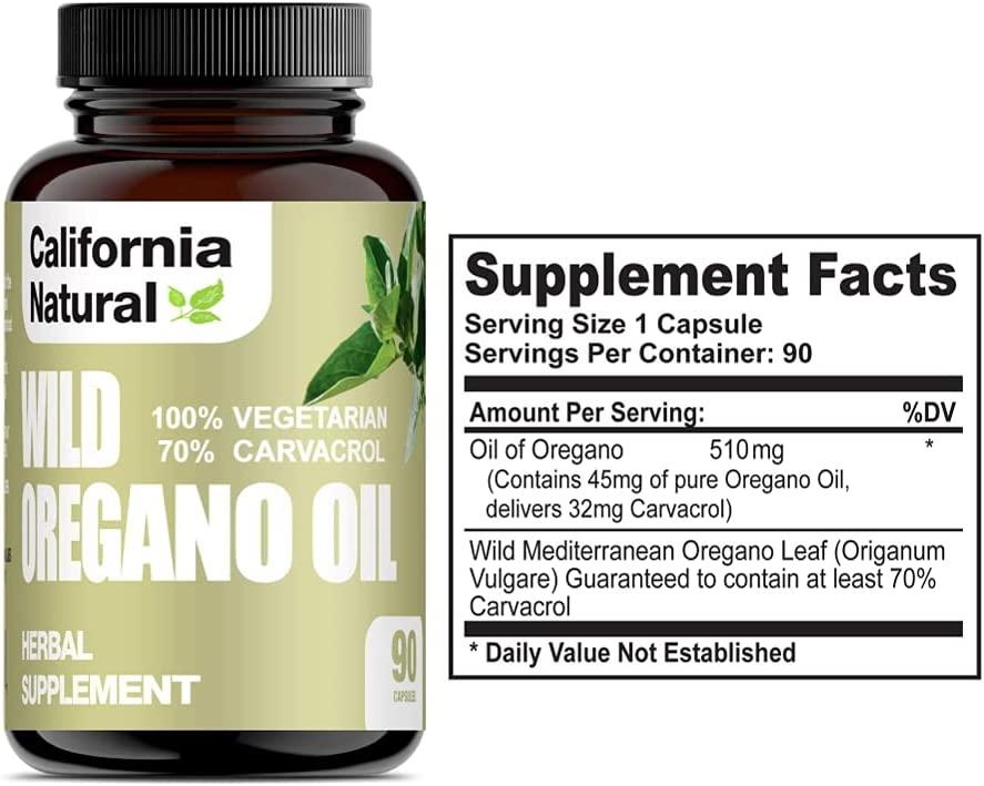 California Natural Wild Oregano Oil Vegetarian Soft Capsules 100 Vegetarian Capsules, 70