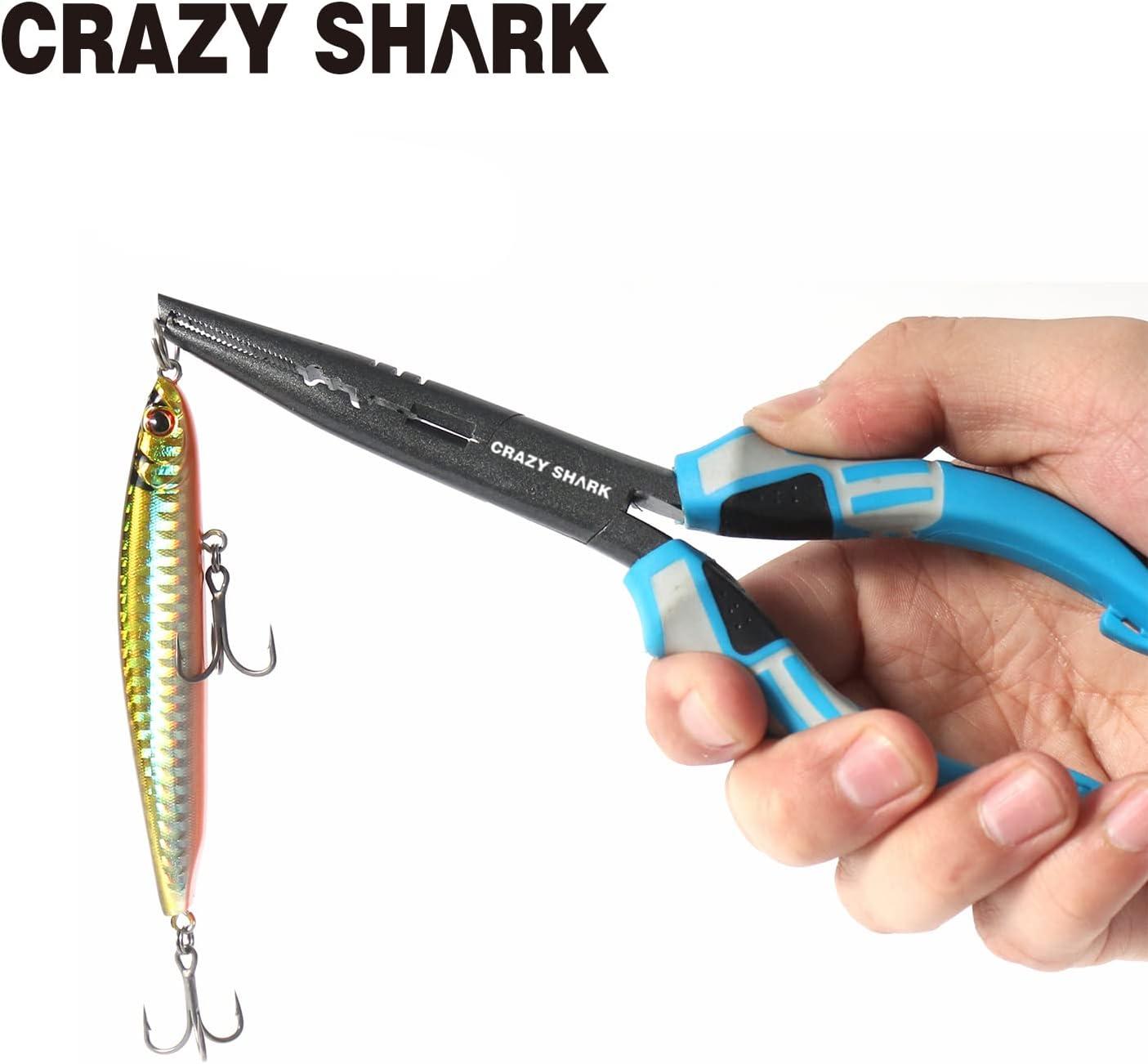 CRAZY SHARK Fishing Pliers High Carbon Steel Multi Fishing Tools, PTFE  Plated, Hook Remover and Split Rings with Non-Slip Handle 7inch blue-1#