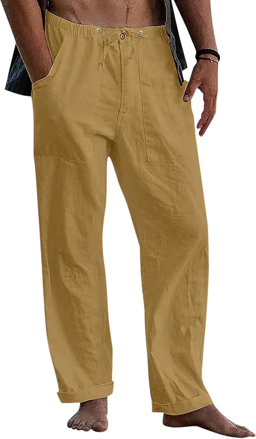 YHAIOGS Outdoor Male Casual Solid Trouser Pant Full Length Loose
