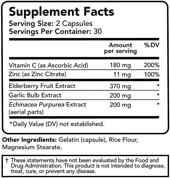Vitamin Bounty Elderberry Capsules Advanced 5in1 Blend with Zinc
