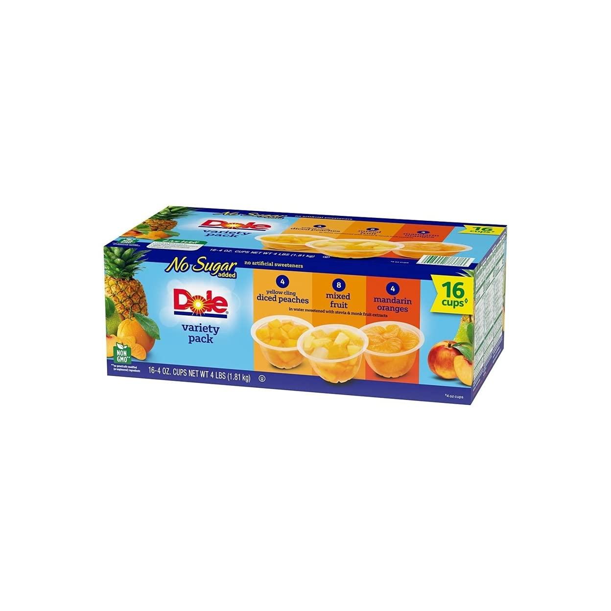 Dole No Sugar Added Mixed Fruit Variety Pack, 4 oz (16 Pack) Healthy