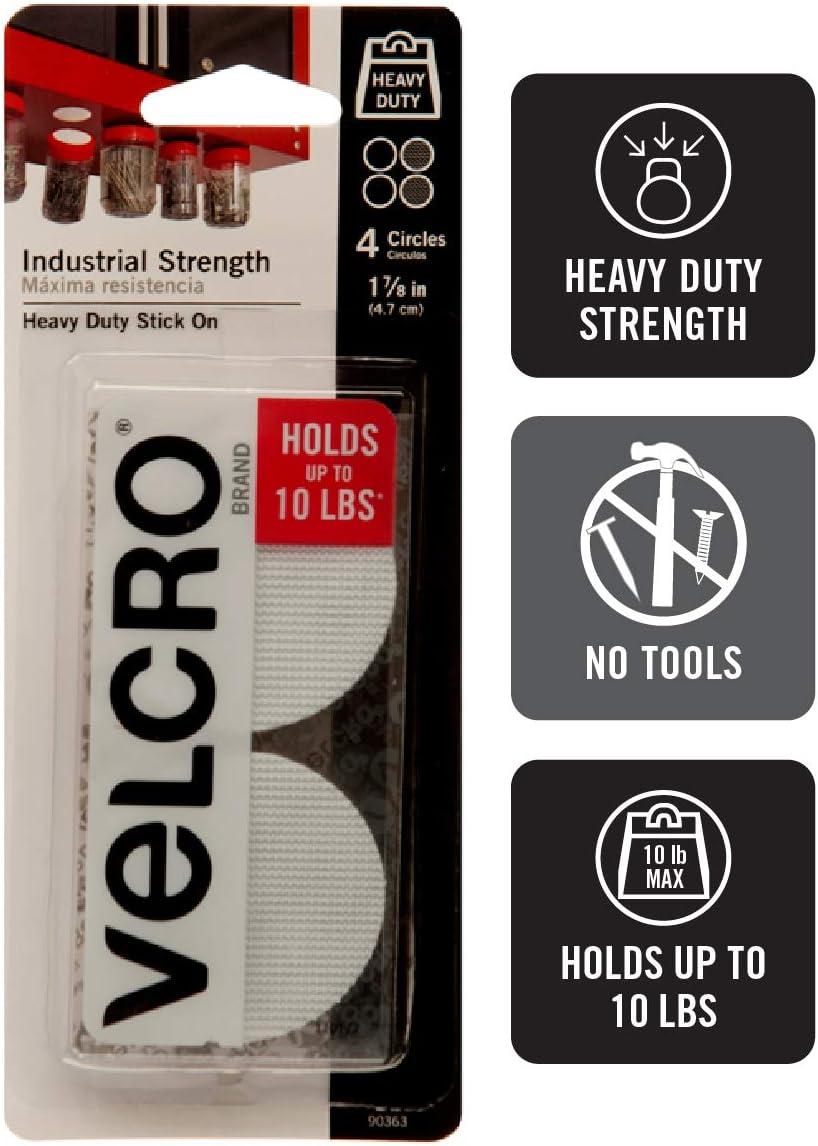 VELCRO Brand 90363 Industrial Fasteners Stick-On Adhesive | Professional  Grade Heavy Duty Strength | Indoor Outdoor Use, 1 7/8in, Circles 4 Sets