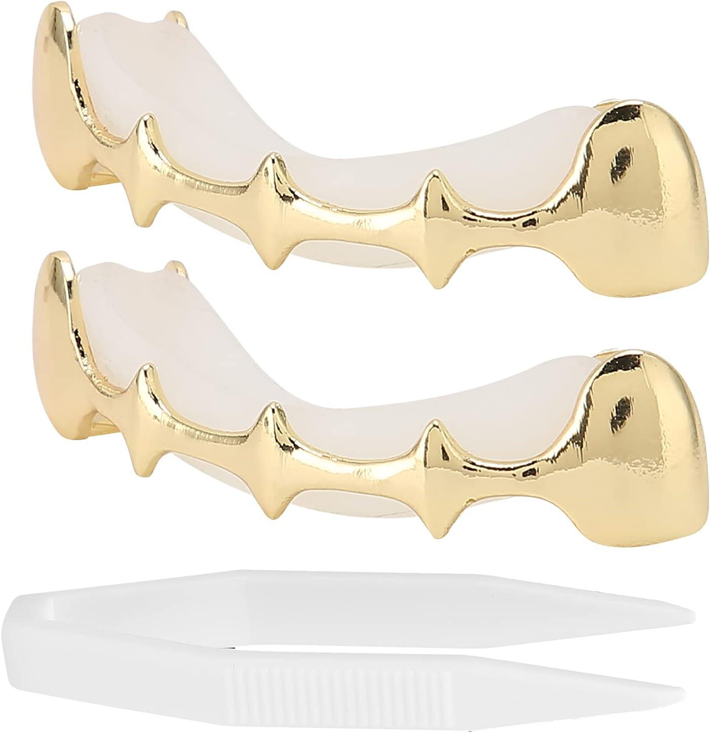 Custom Fit Vampire Hip Hop Teeth Grillz Set - Gold Dracula Teeth for ...