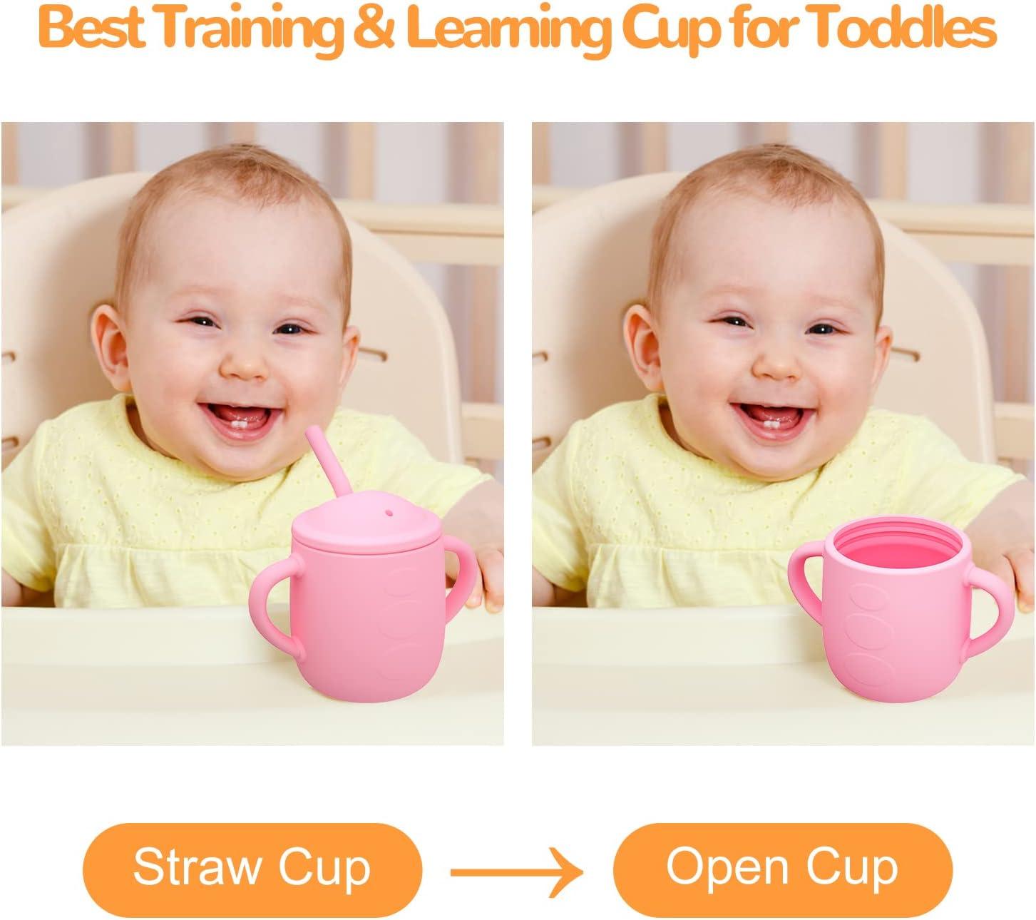 TopEsct Silicone Toddler Straw Lid Cup 100% Silicone Developmental Baby-Led  Weaning Drinking Cups for Toddlers 6 OZ Weighted Shatterproof Baby Straw  Cups with Lid - 4 months+(PINK)