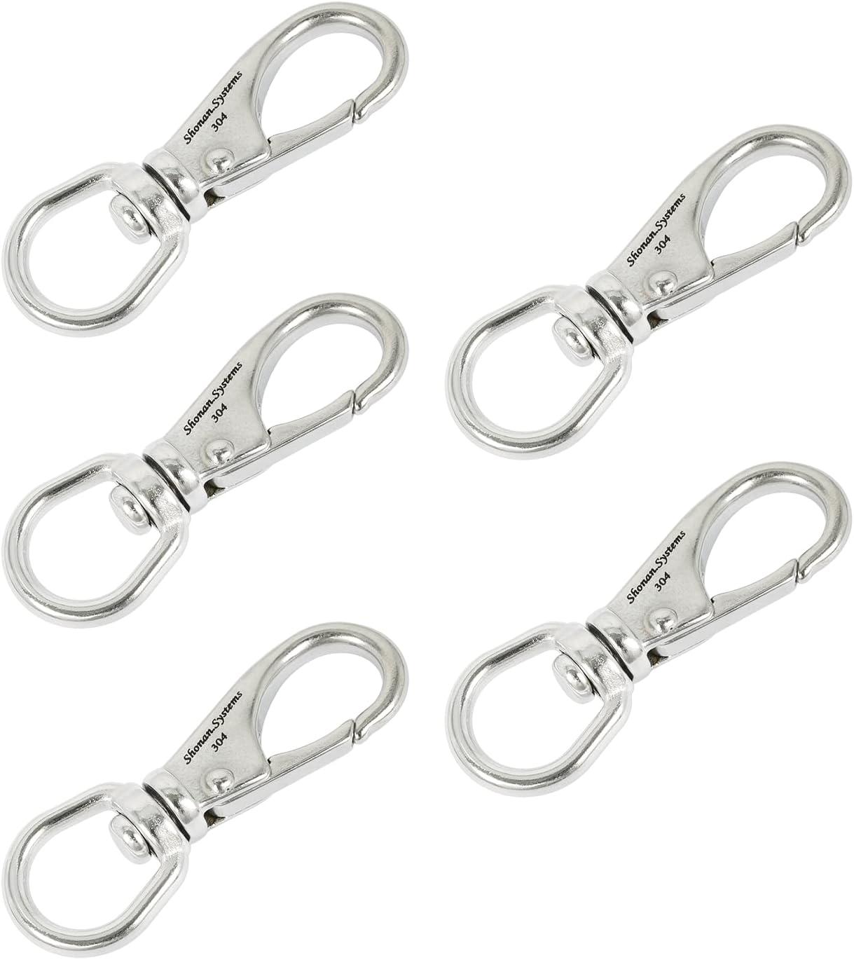 SHONAN 2.7 Inch Swivel Snap Hooks, 5 Pack Small Stainless Steel Spring Clips,  Flag Pole Clips, Scuba Diving Clips Spring Hooks for Dog leashes,  Keychains, Bird Feeders, Pet Chains and More