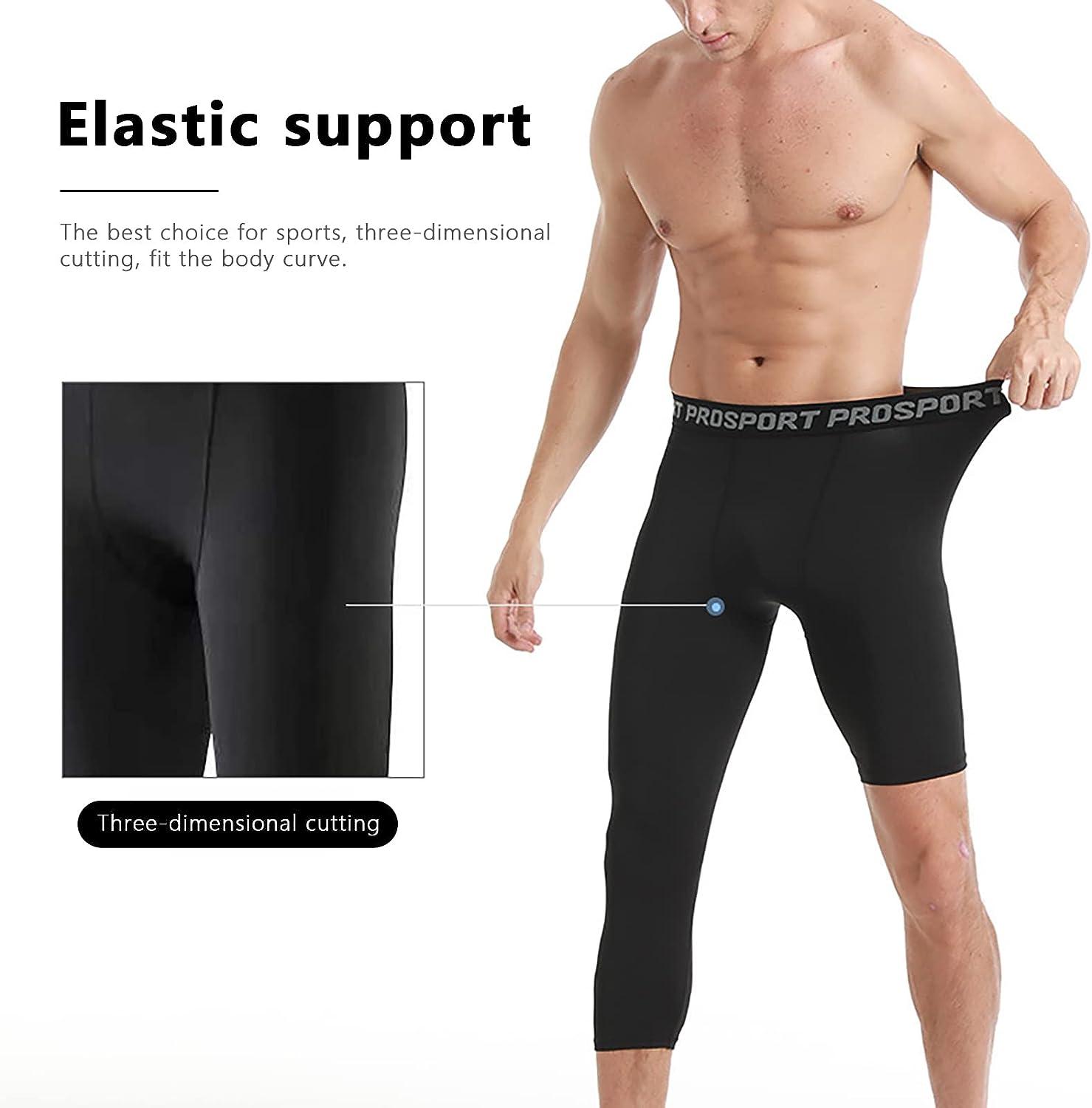 Men's 3/4 Compression Pants One Leg Tights Athletic Base Layer