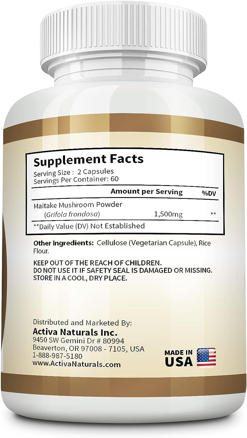 Activa Naturals Maitake Mushroom Supplement 120 Veg. Capsules with Grifola Frondosa Mushrooms