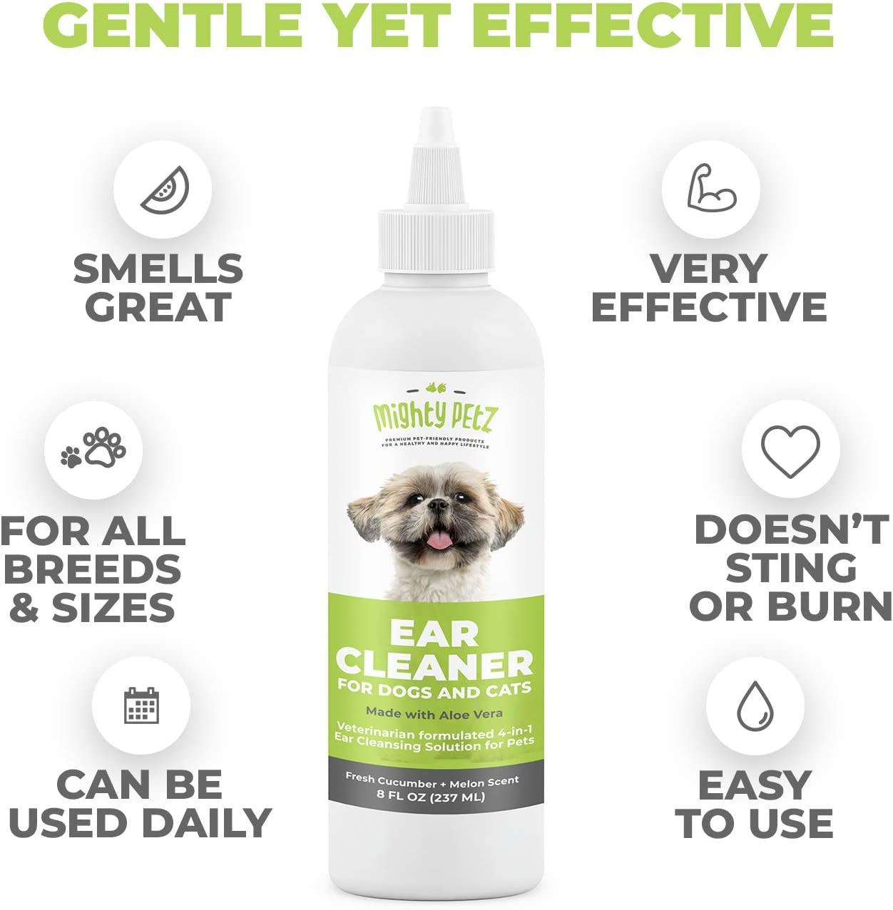 Mighty Petz Dog Ear Cleaner Solution 8 oz Pet Ear Wash to Support Infection Prone Ears and