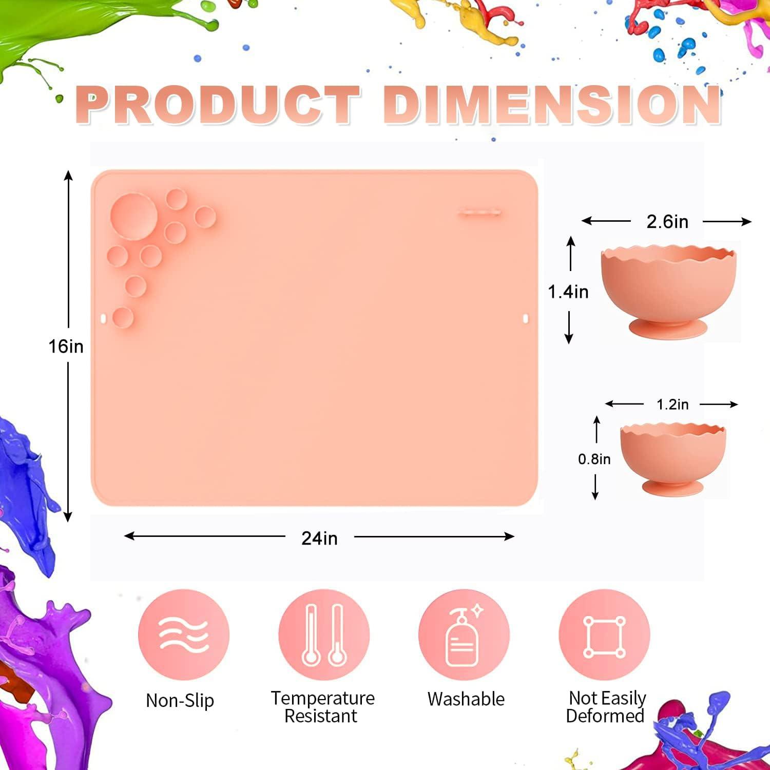 24x16 Inch Silicone Craft Mat with Removable Cups & Paint Palette