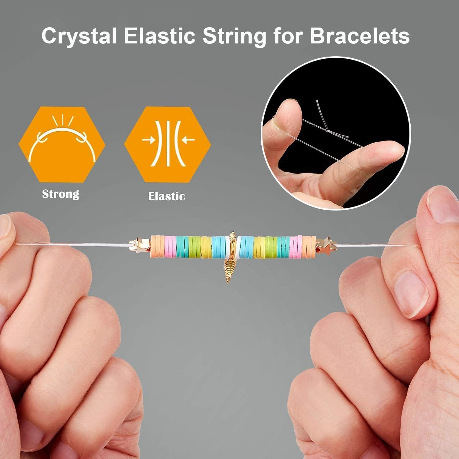 Stretchy Bracelet String Elastic 0.8mm, QBJAYTY Elastic String Thread Cord  for Bracelet Jewelry Making, 3-Color Stretch Beading Thread for Pony Letter