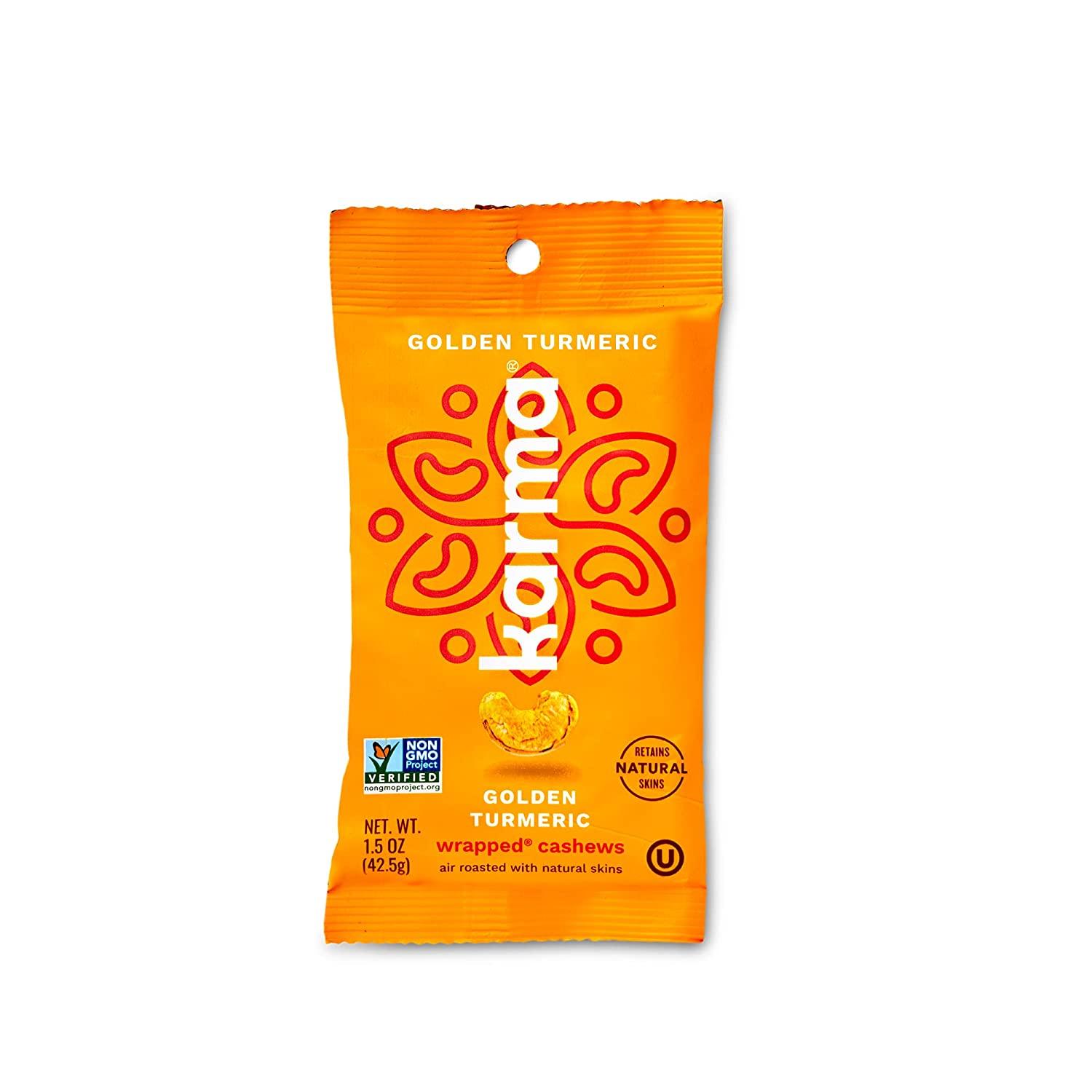 Golden Turmeric Cashews with Skin by Karma Nuts, Whole, Roasted, Vegan
