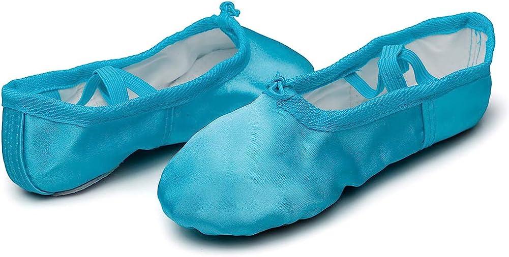 MSMAX Girls Satin Ballet Shoes for Kids Blue, Size 11 Narrow