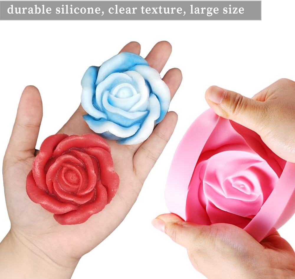 3D Rose Silicone Molds 2PCS Big Rose Resin Candle Mold Bloom