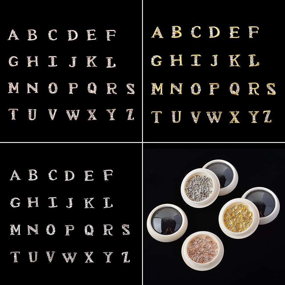 Weilisu rhinetone letters nail studs gold silver rose gold 3d capital