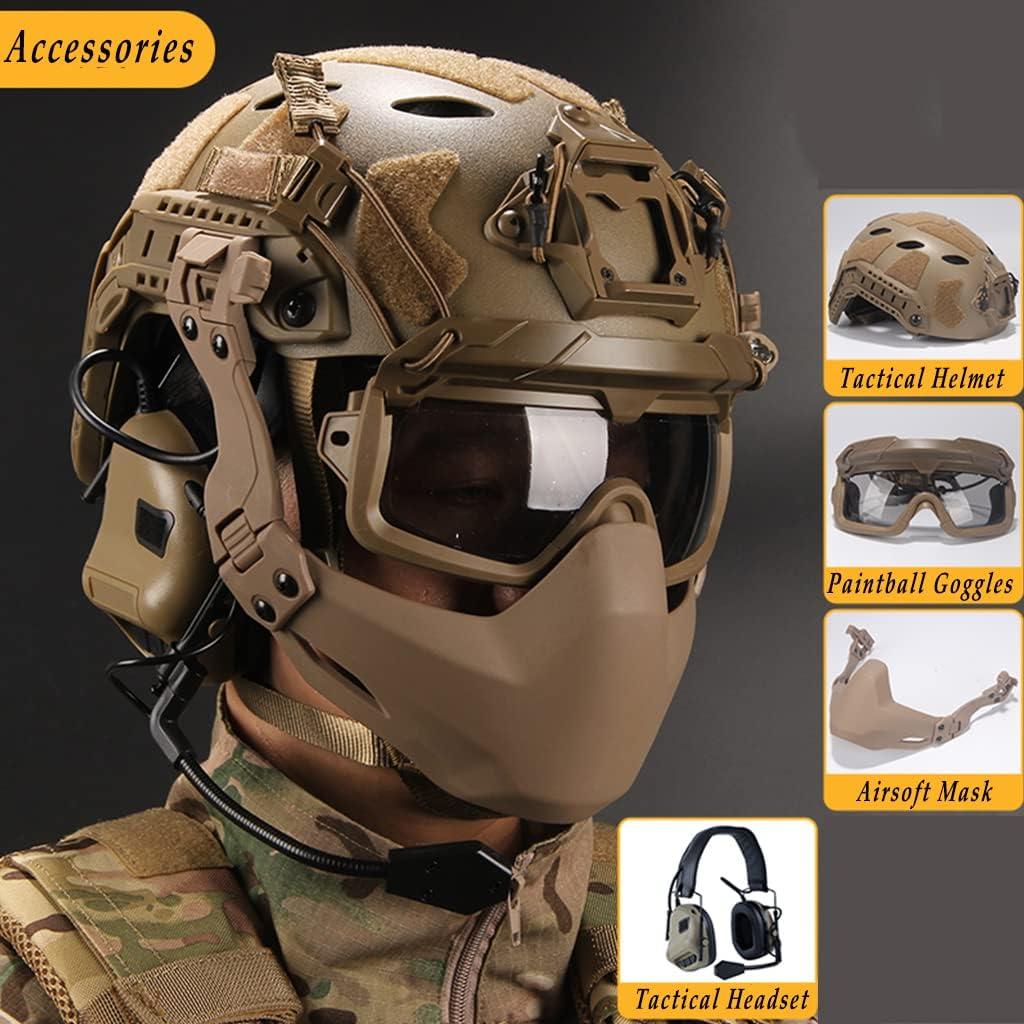 Tactical Pickup Noise Canceling Headset Set with Fast Airsoft Helmet Paintball  Mask Goggles and NVG Model Outdoor Military CS Hunting Gear B MIN