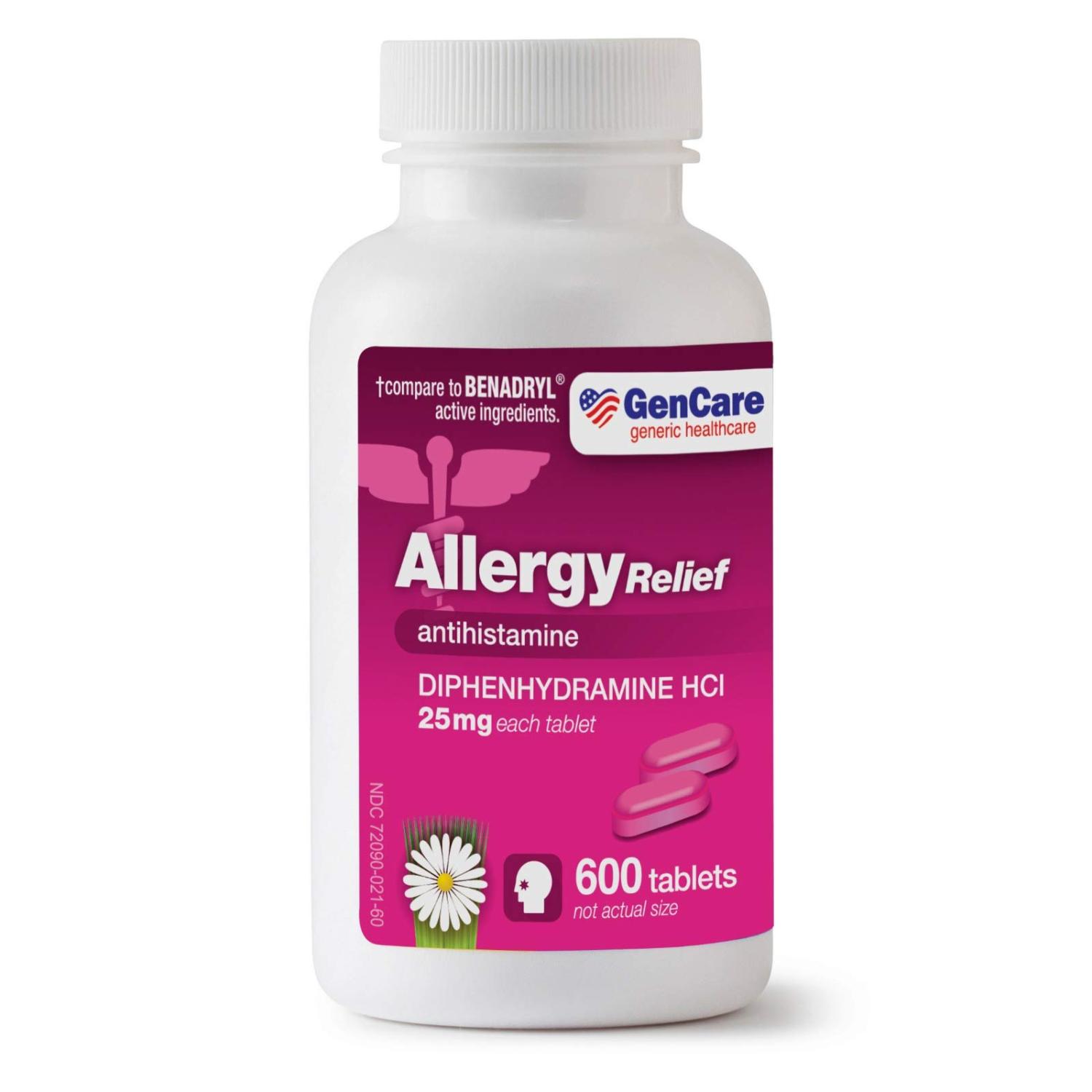 GenCare Allergy Relief Medicine 25mg Diphenhydramine (600 Tablets
