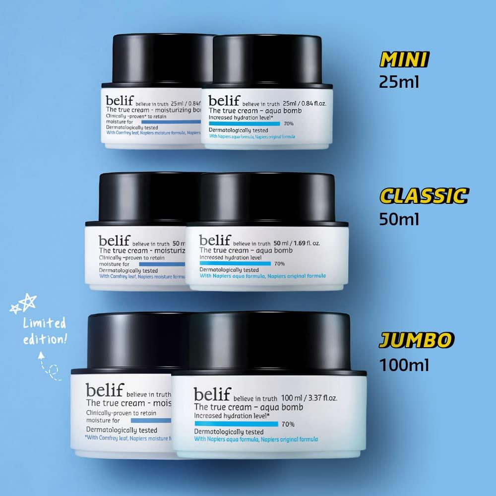 belif True Cream Aqua Bomb Duo Skincare Set, Rich Weightless Moisturizer  for Combination Skin, Antioxidants Packed Face Cream for Daily Hydration, Oat husk Lady's Mantle, K Beauty