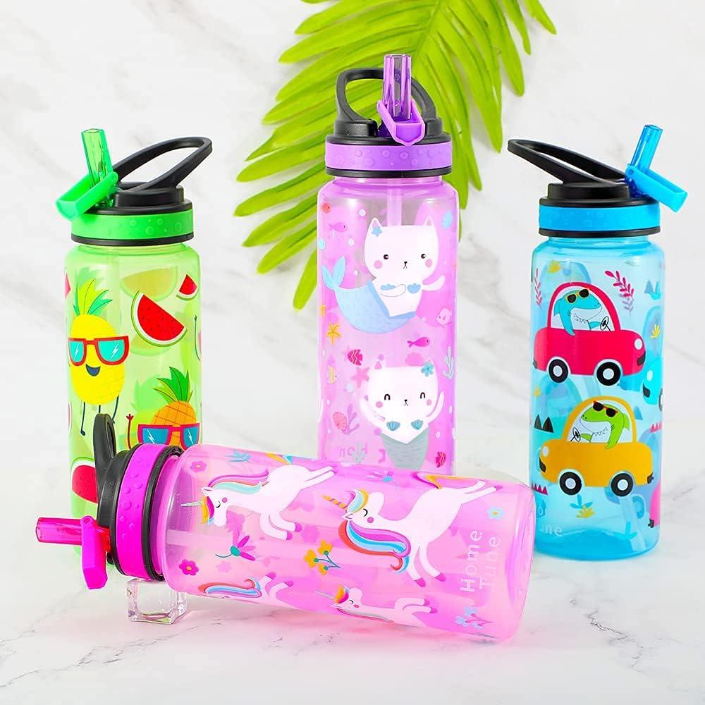 Home Tune 23oz Kids Water Drinking Bottle 2 Pack - BPA Free, Auto Push Button, Chug