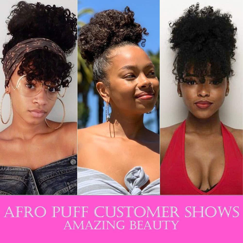 Afro Puff Drawstring Ponytail with Replaceable Bangs Gray Afro High Puff  Bun with 2 Bangs Short Afro Curly Hair Bun Clip in Hairpieces Pineapple  Ponytail with Bangs 1 Bun with 2 Bangs
