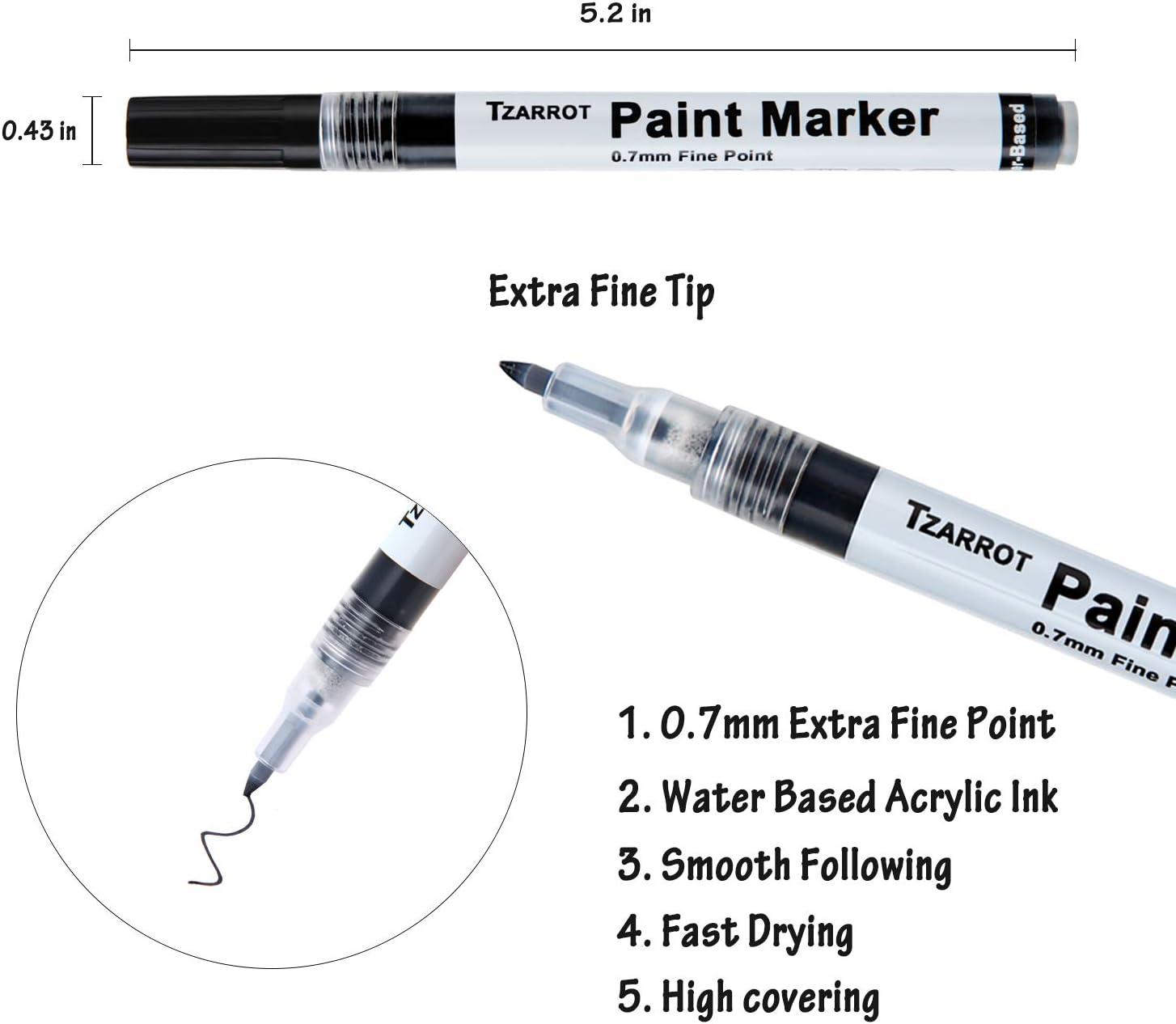 8-Pack Black Acrylic Paint Markers - Extra Fine Tip 0.7mm by
