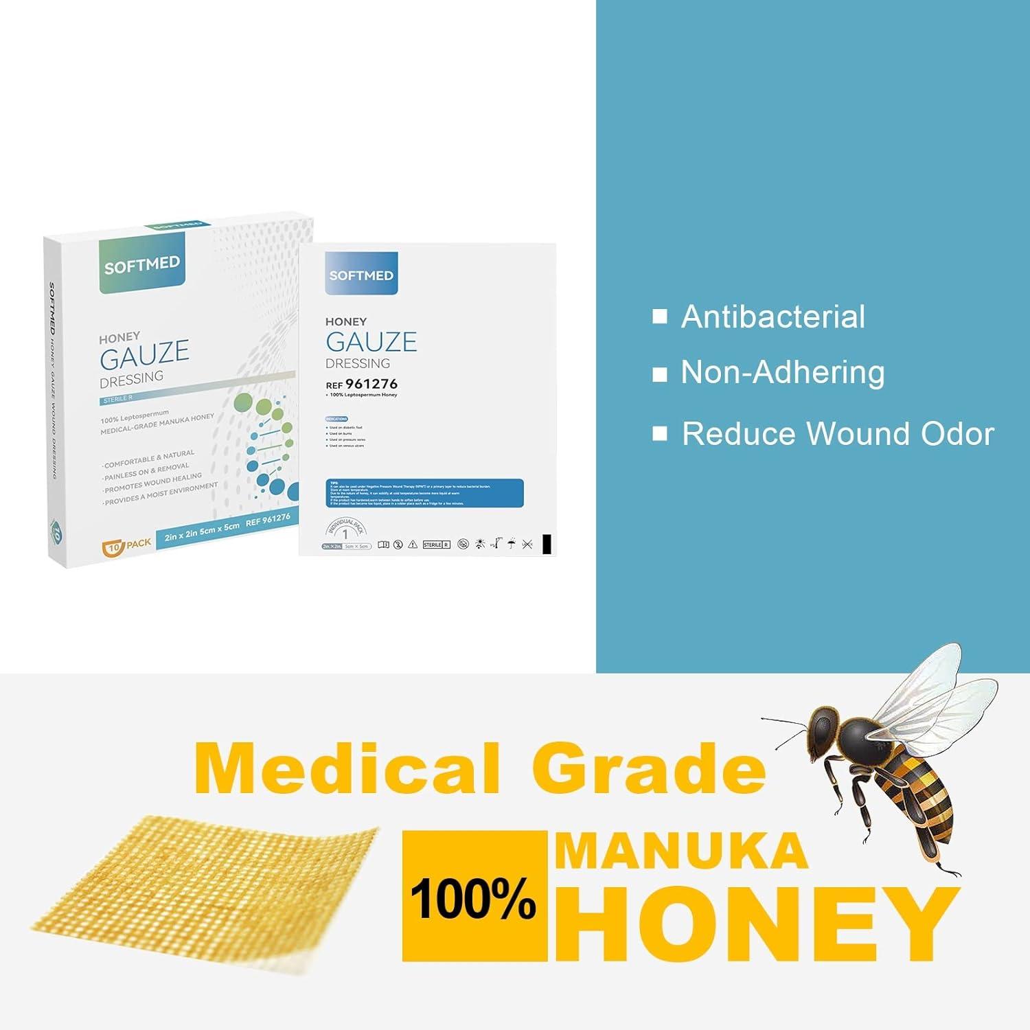 Manuka Honey Gauze Wound Dressing 2x2, 10Pack NonStick Bandage for