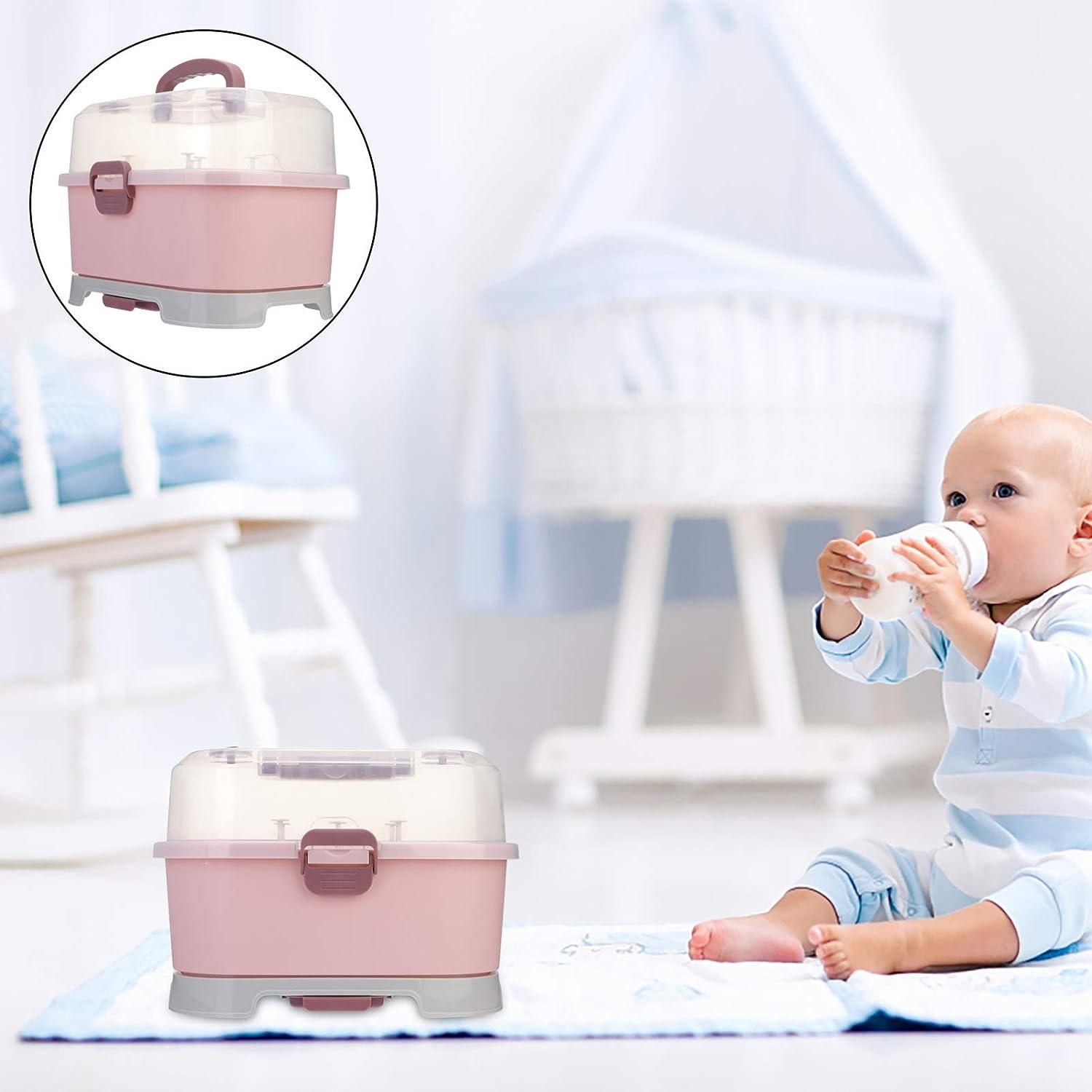 Toddmomy 1pc Portable Baby Bottle Drying Rack Storage Box Organizer with  Anti-Dust Cover,Large Nursing Bottle Storage Box Organizer for Home Kitchen