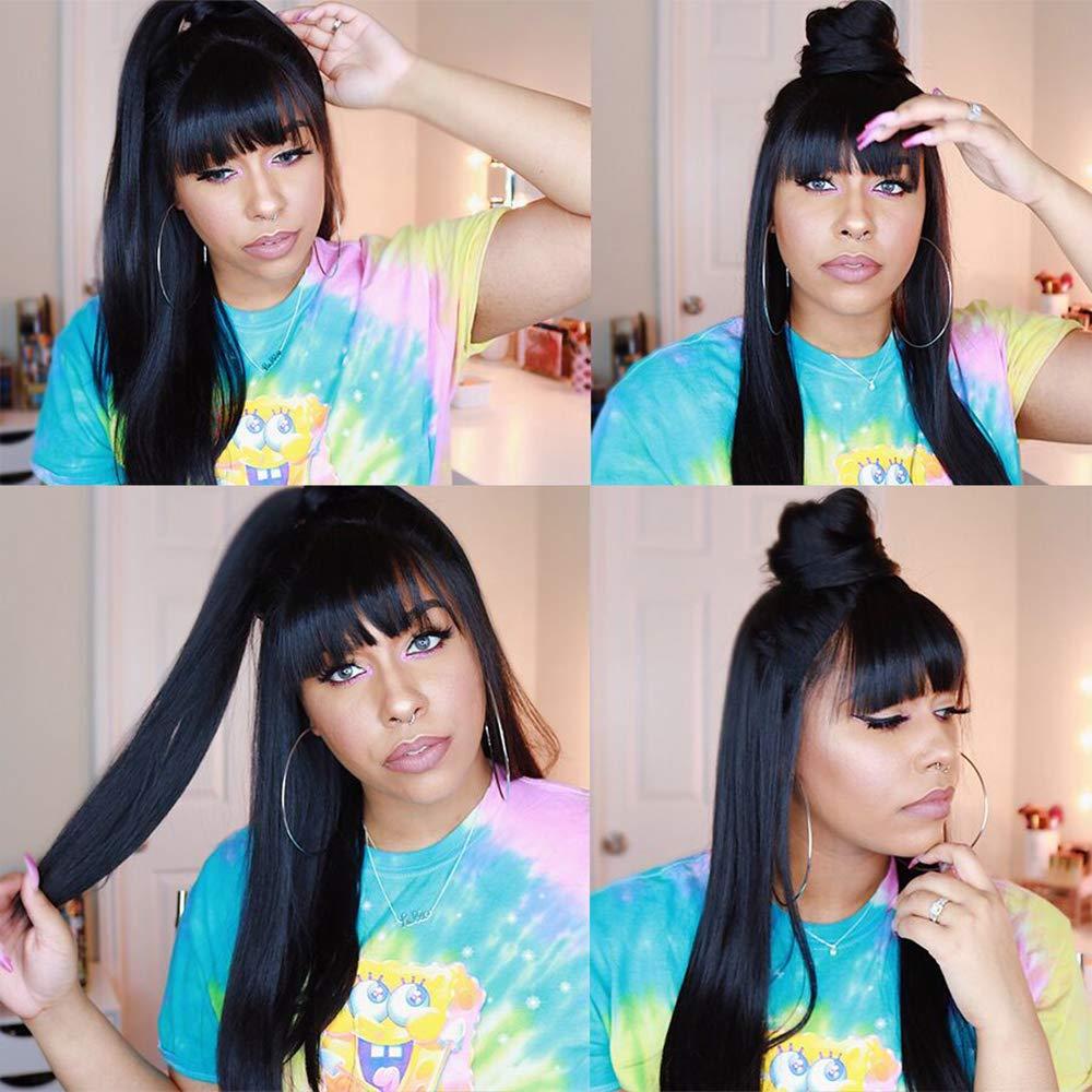 Lzlefho Silky Brazilian Virgin Straight Human Hair Wigs with Bangs