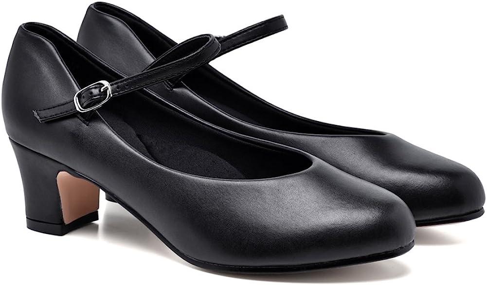 Stelle 1.5/2 Women Character Dance Shoes Ankle Strap Heels for Ballroom  Salsa Tango Flamenco Latin 7.5 2black