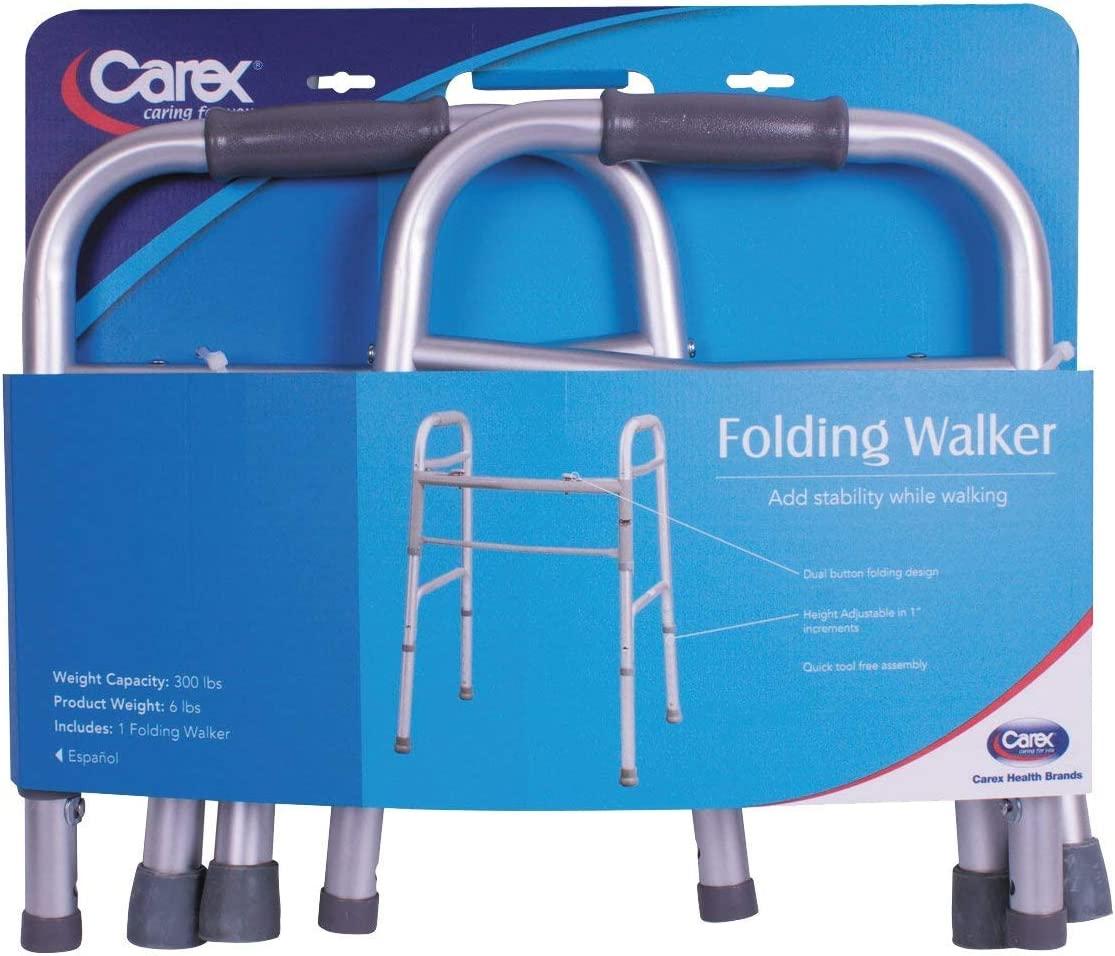 Carex Folding Walker for Seniors Adjustable Height, Portable Medical