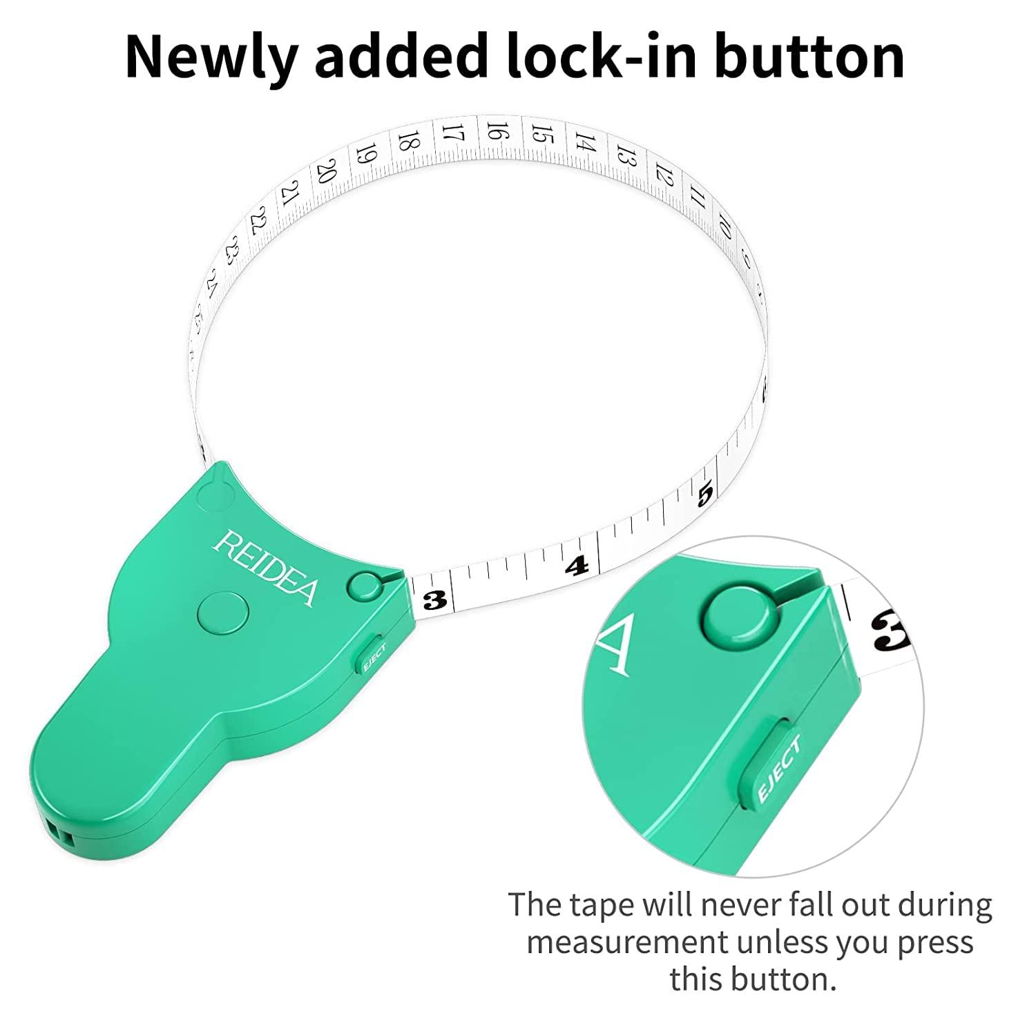 Body Tape Measure 60in with Clip-n-Lock & Eject (Pop Up Release) Button &  Rebound Buckle, REIDEA M2 Upgraded Ergonomic and Portable Design,  60inch/150cm, Mint 1 Pack