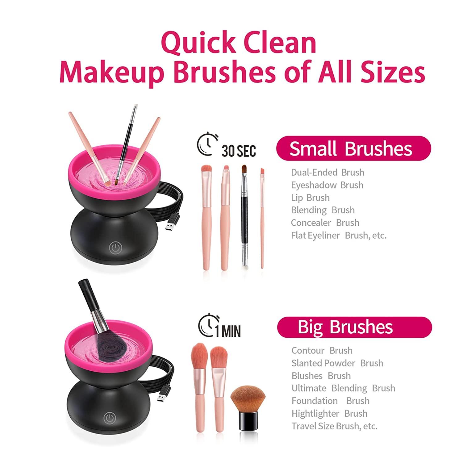 Electric Makeup Brush Cleaner Machine - Alyfini Portable Automatic USB Cosmetic Brush Cleaner Tools for All Size Beauty Makeup Brushes Set (Black)