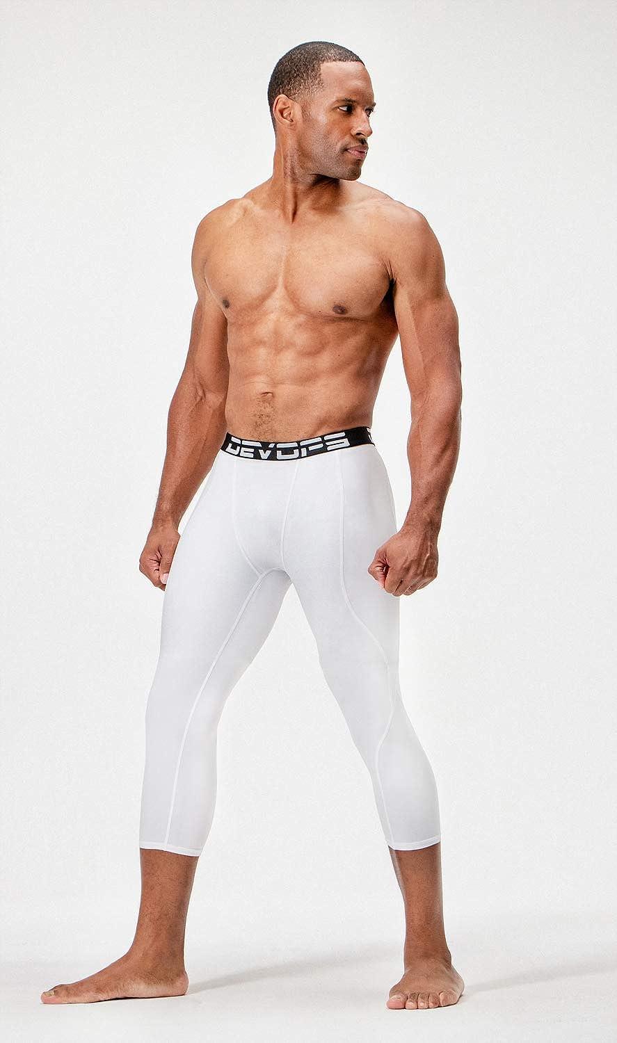 DEVOPS 2 Pack Men's 3/4 Compression Pants Athletic Leggings with