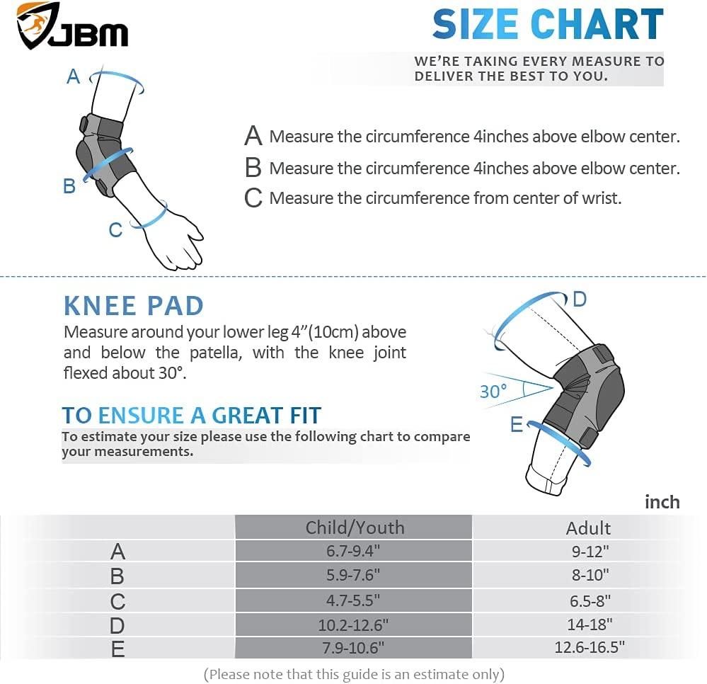 JBM Adult/Child Knee Pads Elbow Pads Wrist Guards 3 in 1 Protective