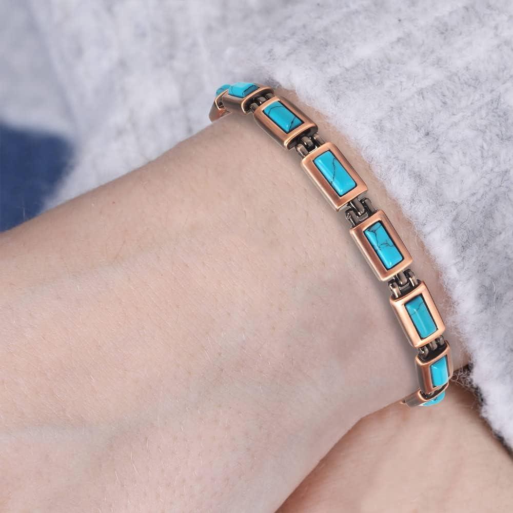 YINOX Bracciale In Rame Con Magnetoterapia Per Donna – Allevia Dolori Da Artrite E Polso, Turchese Turco, 3500 Gauss - 3