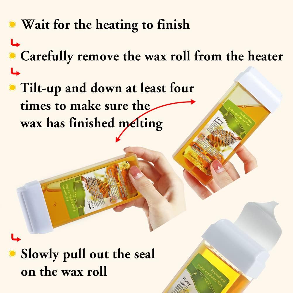 Honey Roll On Wax,Depilatory Wax Roller Refill, Roller Waxing Kit, Hair Removal Wax Soft Wax