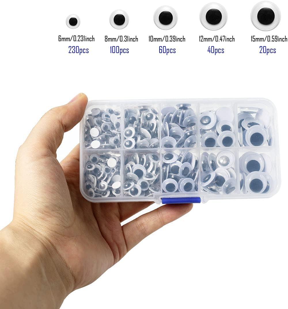 1000 Pcs Black Wiggle Googly Eyes with Self-Adhesive, 6mm 8mm 10 mm 12mm  Mixed Packaging 